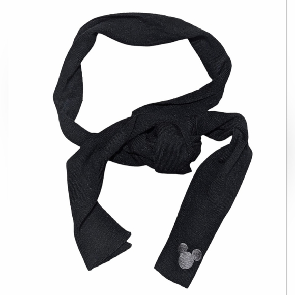 Y2K Disney Parks Lightweight Black Neck Wrap Scarf w/ Silver Embroidered Mickey - Picture 3 of 4